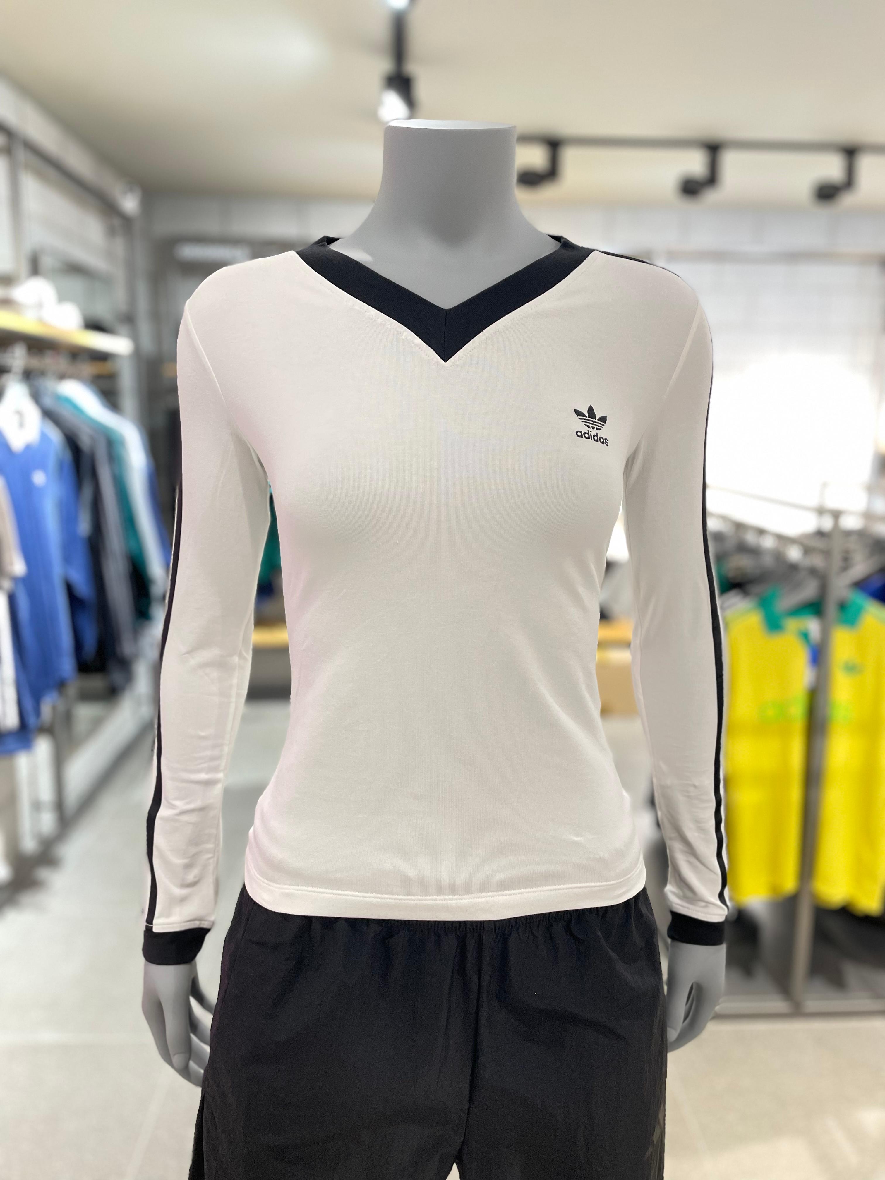 アディダス レディース オリジナルス ストレッチ スリムフィット Vネック 長袖Tシャツ/JC8154