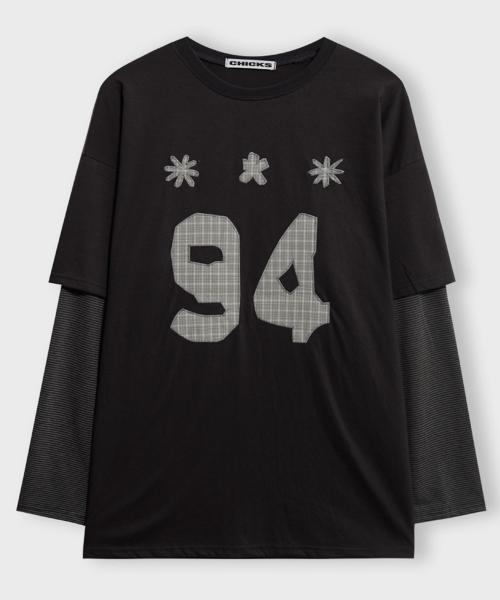 [칙스] 나인티포 アップリケ 半袖 レイヤードTシャツ チャコール 5016012029