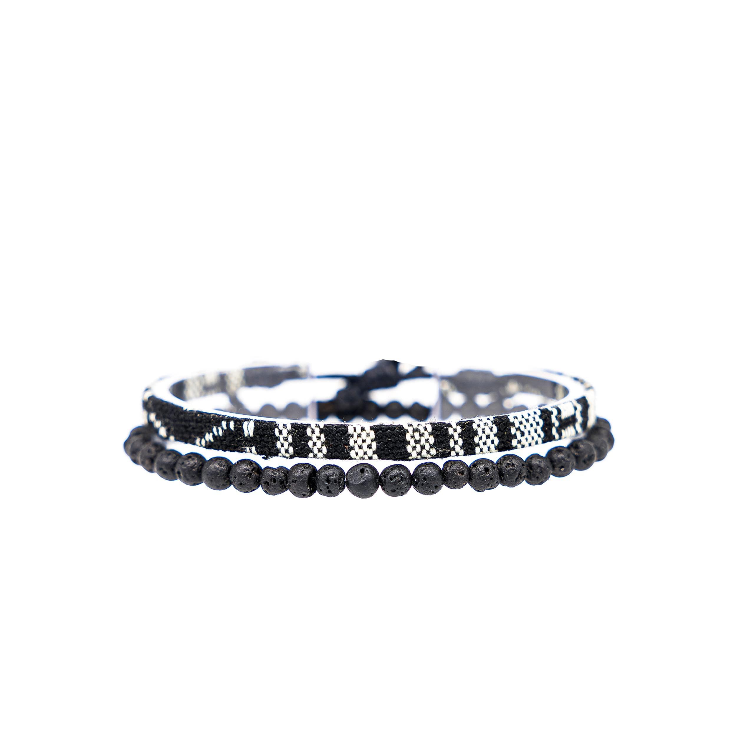 Nami 여성 및 남성 패션 서퍼 팔찌 2개 세트 오리지널 히피 보헤미안 매듭 액세서리  Lava-Beads & Black