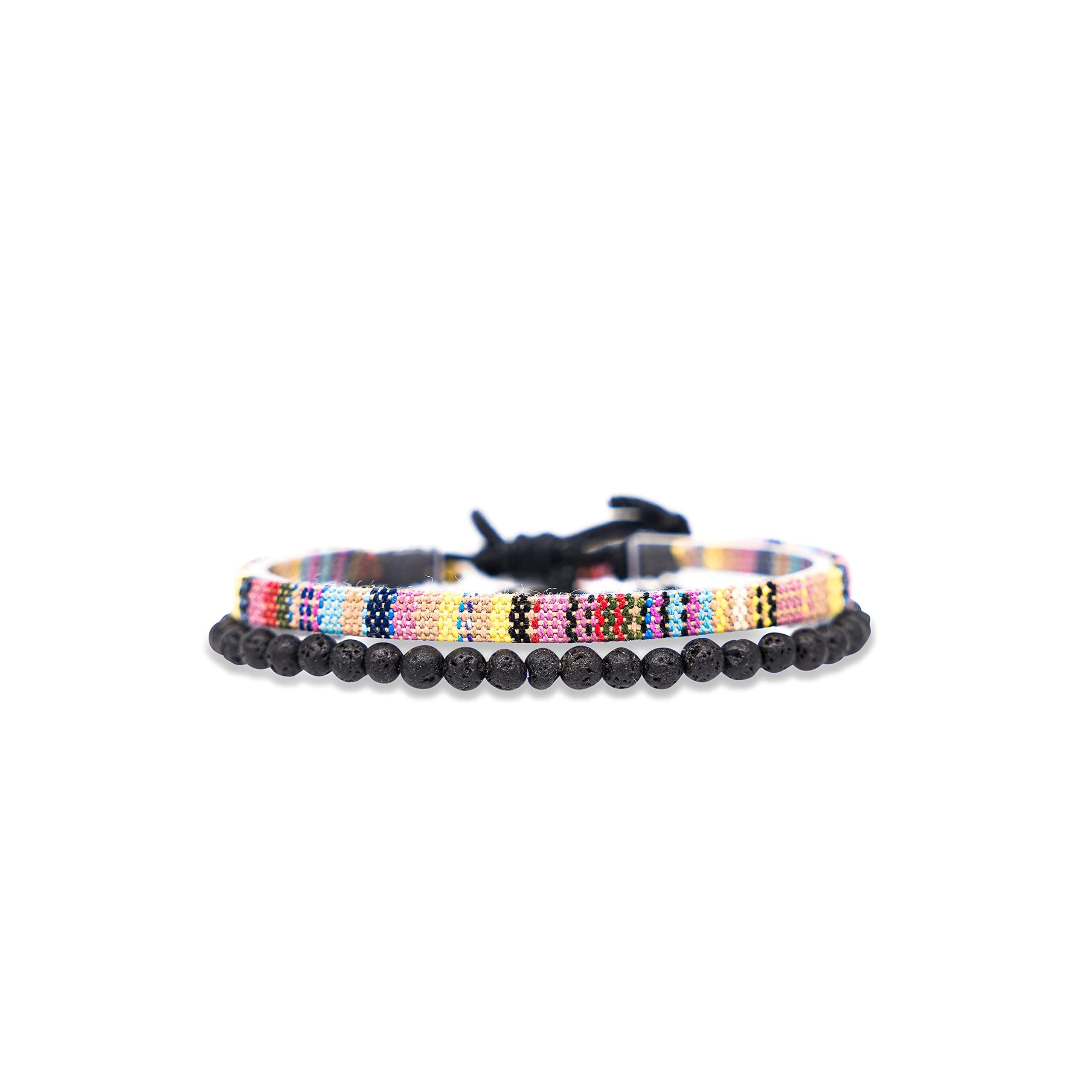 Nami 여성 및 남성 패션 서퍼 팔찌 2개 세트 오리지널 히피 보헤미안 매듭 액세서리  Lava Beads & Yellow