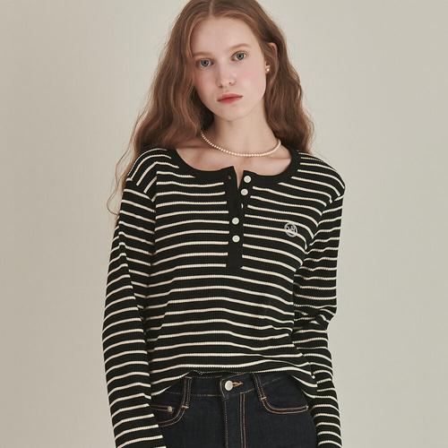 [론론] Henryneck Long Sleeve Ecru Black Stripe