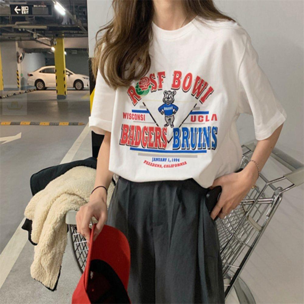 모구니스토어 クマ レタリング Tシャツ シンプル Tシャツ オーバーフィット レディーストップス