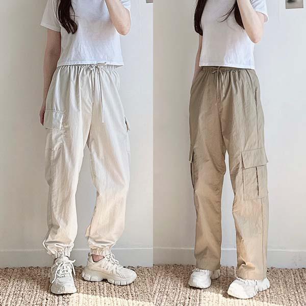 レディース パンツ シャカシャカ カーゴ ジョガーパンツ ウエストゴム ビッグサイズ 女性用 ワイドパンツ