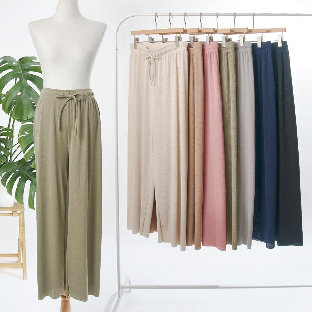 リブ バンド クールパンツ ワイド コーデュロイ アイス ゴム スラックス パンツ 6color 春 夏 秋