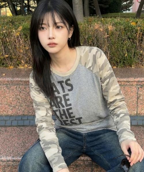 [CHICS] キャットベスト ラグランスリーブ カモ クリーム 5016012024