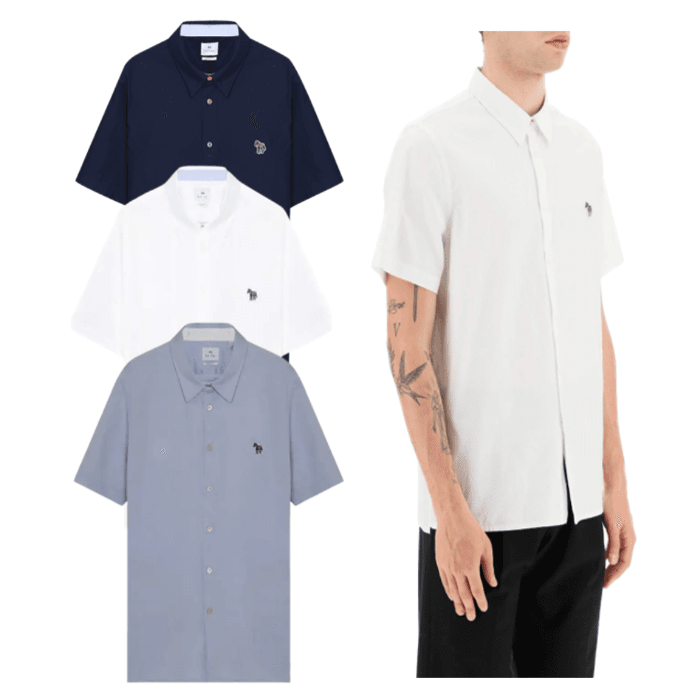 Paul Smith 半袖シャツ メンズ カジュアルフィット 半袖 夏シャツ ネイビー ホワイト