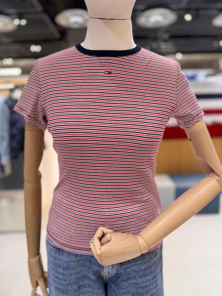 타미진 レディース スリムフィット きれいめ リブ 無地 クラシック トップス デイリー 夏 半袖 Tシャツ