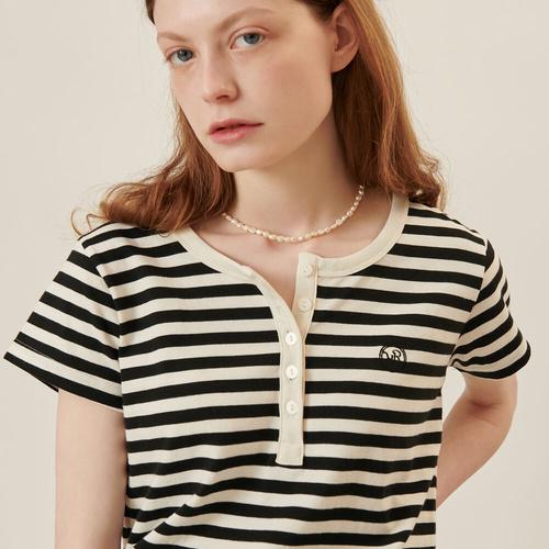 [론론] HENRYNECK HALF T SHIRT BLACK STRIPE