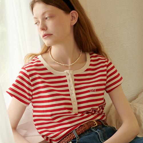 [론론] HENRYNECK HALF T SHIRT RED STRIPE
