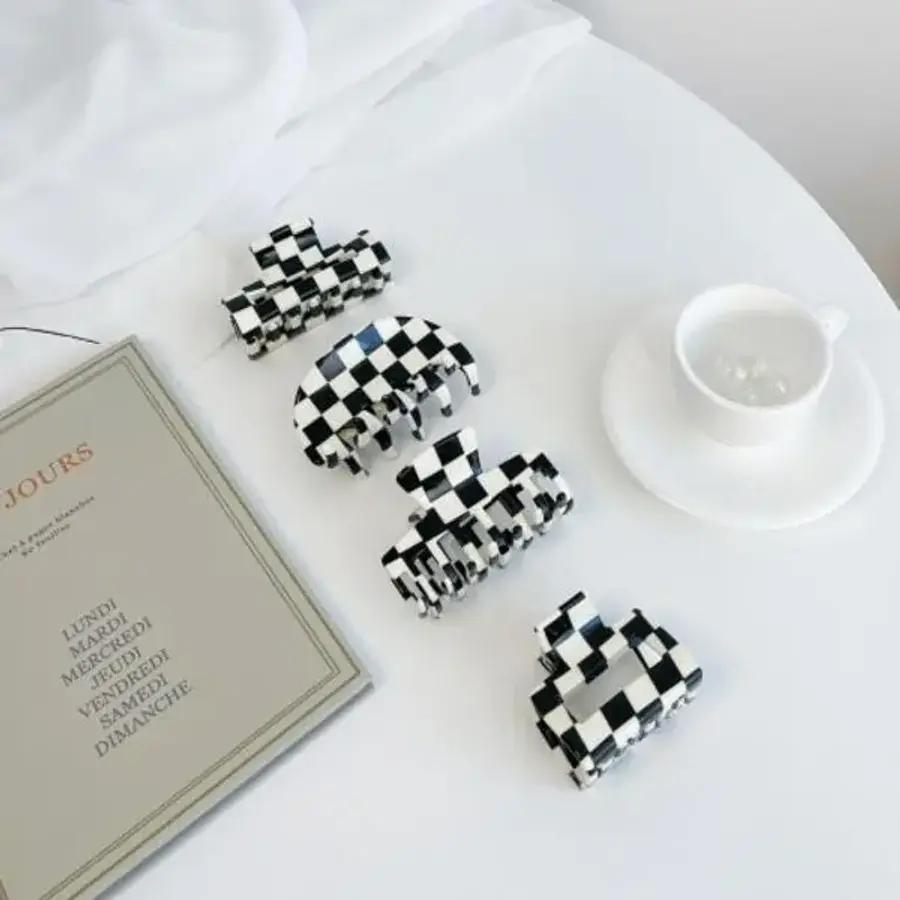 [ARTBOX]/osjarak női napi viselet kockás checkerboard haj csat