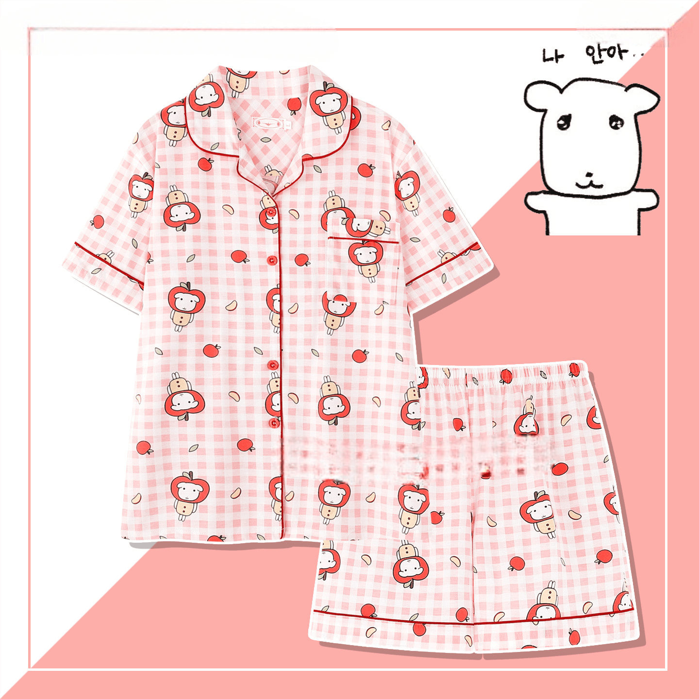 かわいい ピンク GANADI チェック柄 純綿 Tシャツ 夏 パジャマ