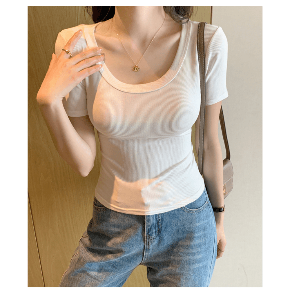 共感ショッピング Uネック スリーブ Tシャツ レディース デイリー ルック トップス レディース デイリー ルック