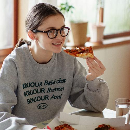 [론론] [RRxCB] Bonjour Ronron Crop Sweatshirts Grey