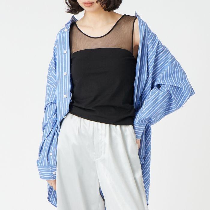 CLOCHE クロシェ カップ付き チュール タンク<bos>トップ レディース 61285603 ブラック ホワイト