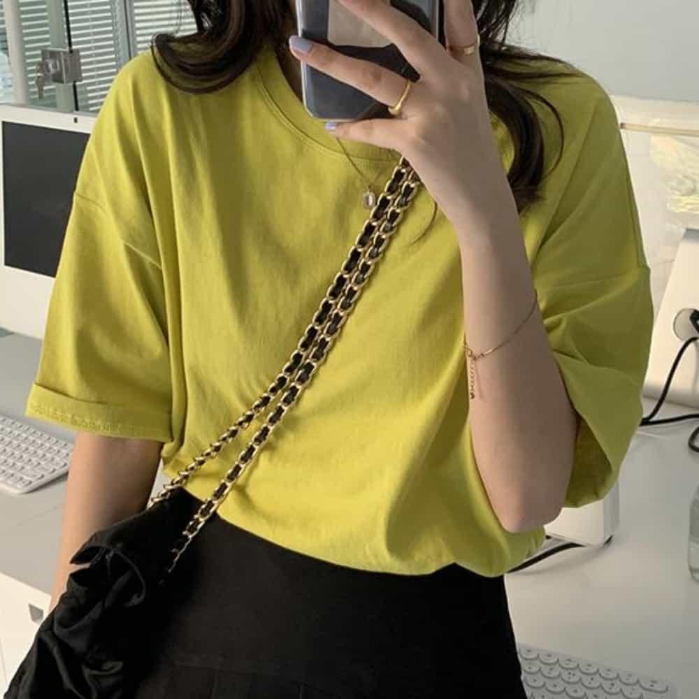 ラウンドコットンTシャツ 11カラー ボクシーTシャツ (レディーストップス)