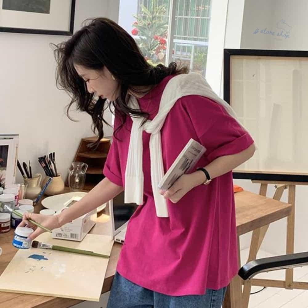ラウンドベーシックコットンTシャツ (レディースTシャツ、ベーシックTシャツ、レディーストップス)