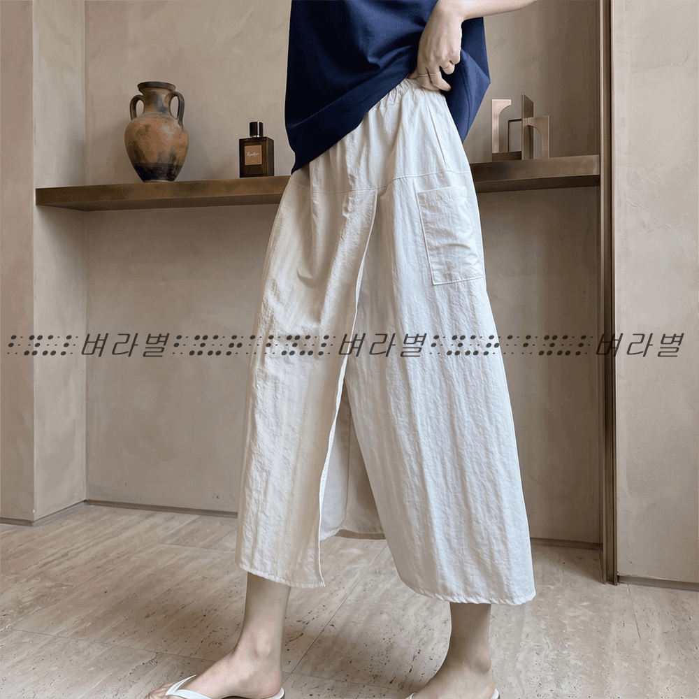 벼라별 シャリ感 ラップ キュロットパンツ ロング ワイド キュロットパンツ コーデ キュロット パンツ バンド付き 夏 307