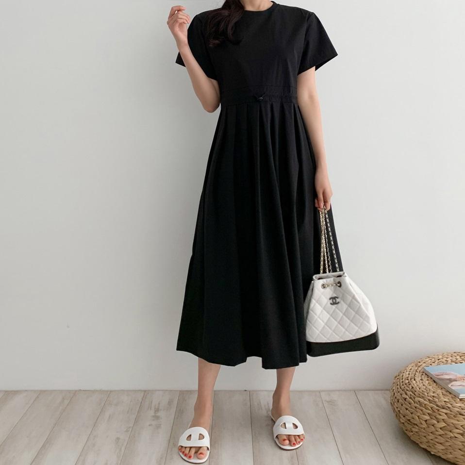 ミセス レディースファッション 40代 50代 ママ服 ミドル世代 夏 ウエストストリング 半袖 ワンピース