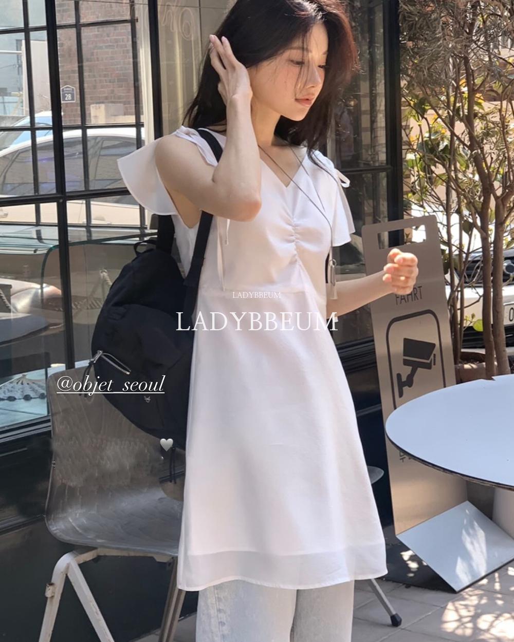 (검 당일) 26SS Objet 오브제 마리 셔링 레이스 원피스 미니 OPS