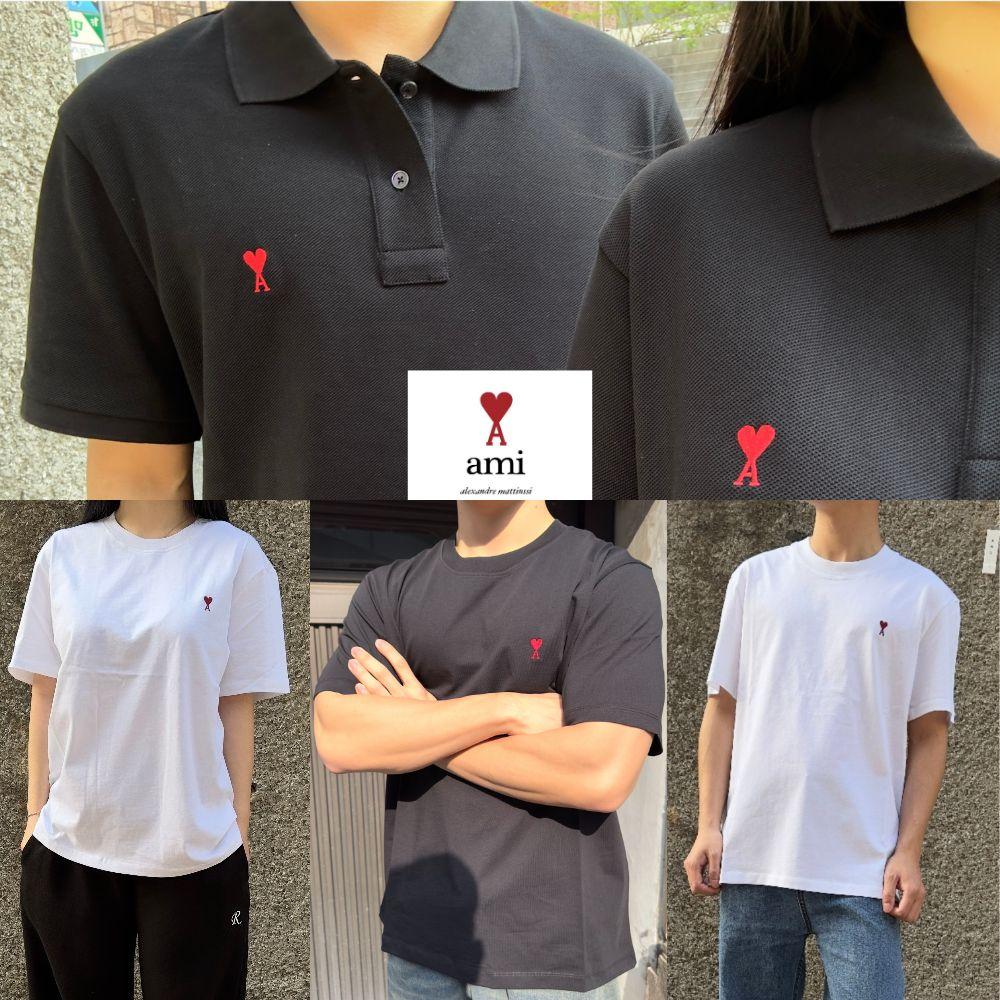 AMI Short Sleeve T-Shirt Small Heart Logo Black Polo Shirt