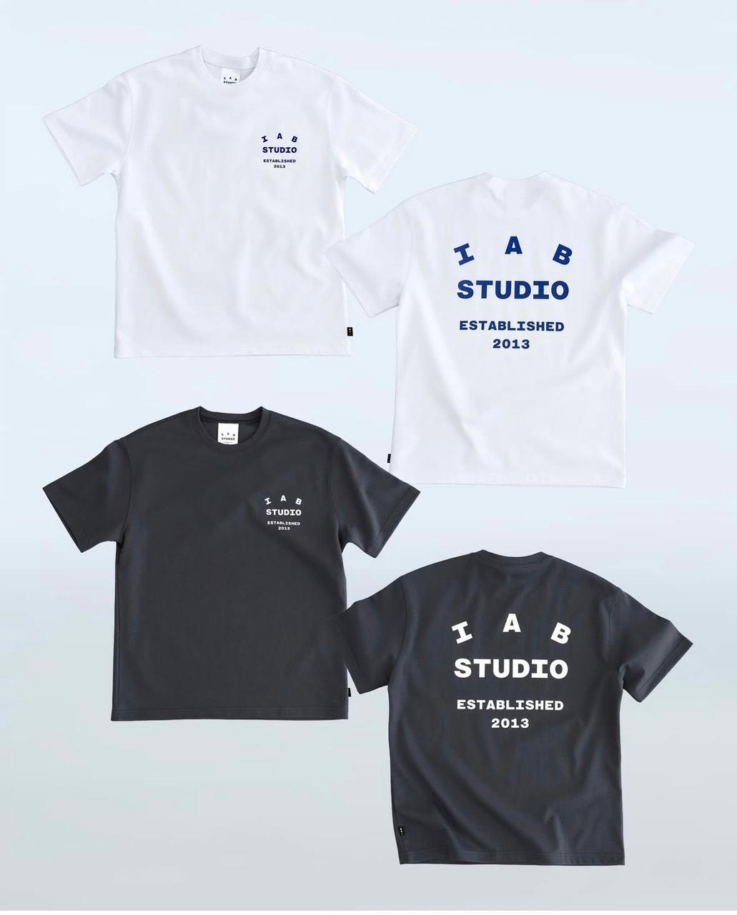 iab studio 26ss ロゴ Tシャツ 半袖 チャコール ホワイト Tシャツ 夏Tシャツ 半袖