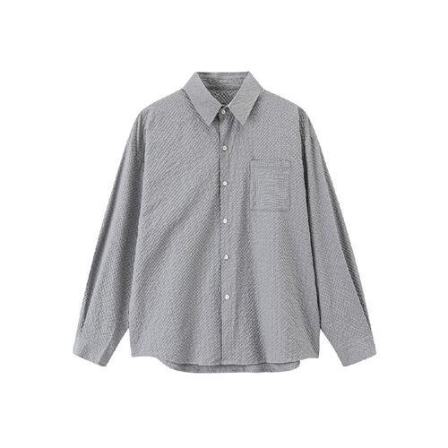 メンズカジュアル デートルック ソリッドシャツ 秋服 バルーン 長袖 男女兼用 ビッグサイズ 人気3