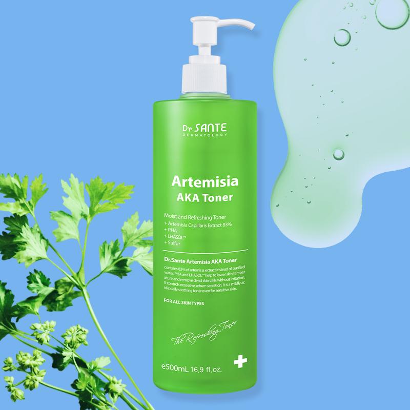 상떼（SANTÉ）アルテミシア アカ トナー 皮脂ケア 弱酸性 鎮静トナー 500ml+ポンプ+S1-3ポーチセット