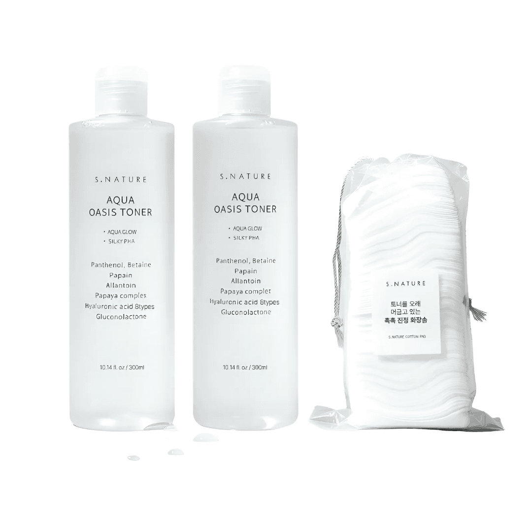 e's Nature Aqua Oasis Toner 300ml + 300ml + Cotton Pad Special Set