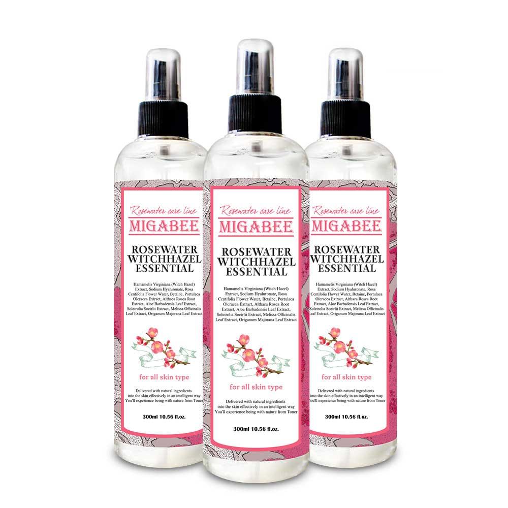 ミガビ ローズウォーター ウィッチヘーゼル エッセンシャル スキン トナー ミスト 300ml, 3個