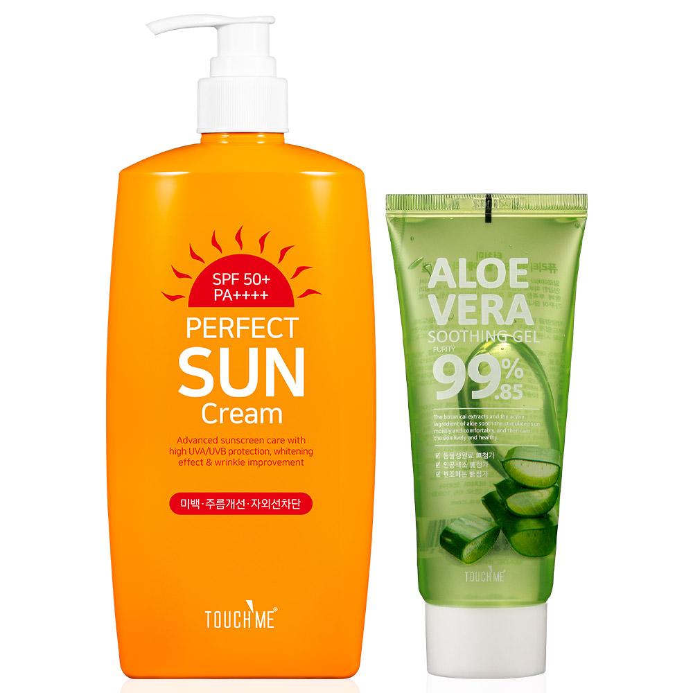 대용량 선크림 500ml+알로에수딩젤 백탁없는 남자 여자 바디 썬크림 톤업 수분 선세럼