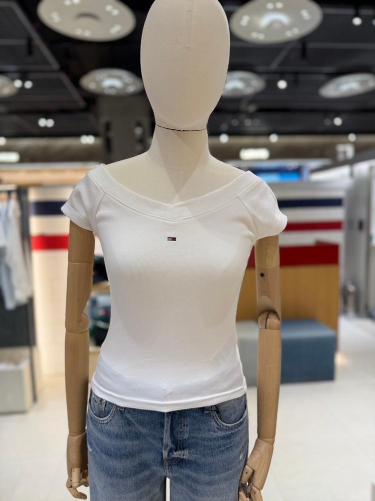 타미진 女性 スリムフィット きれいめ リブ 無地 クラシック トップス デイリー 夏 半袖 Tシャツ