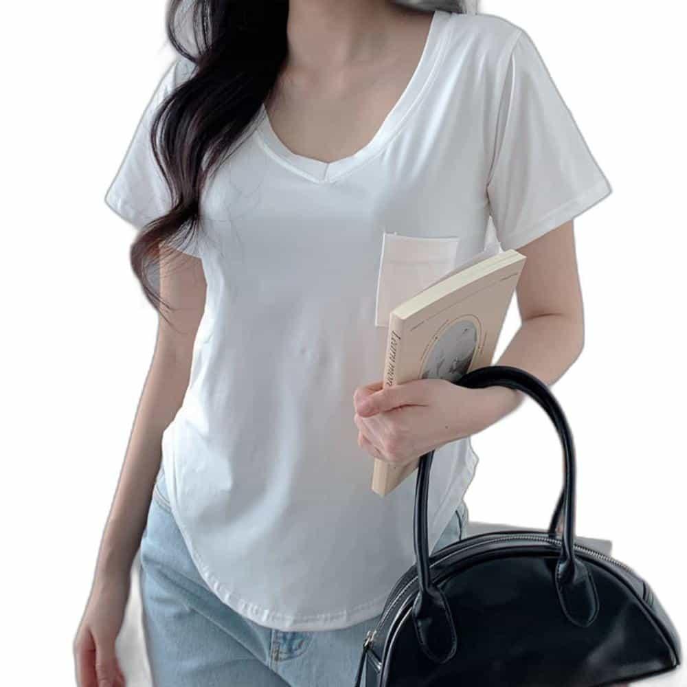 더블요 Vネック レディース 半袖Tシャツ レディーストップス レディースカジュアルTシャツ レディースVネック