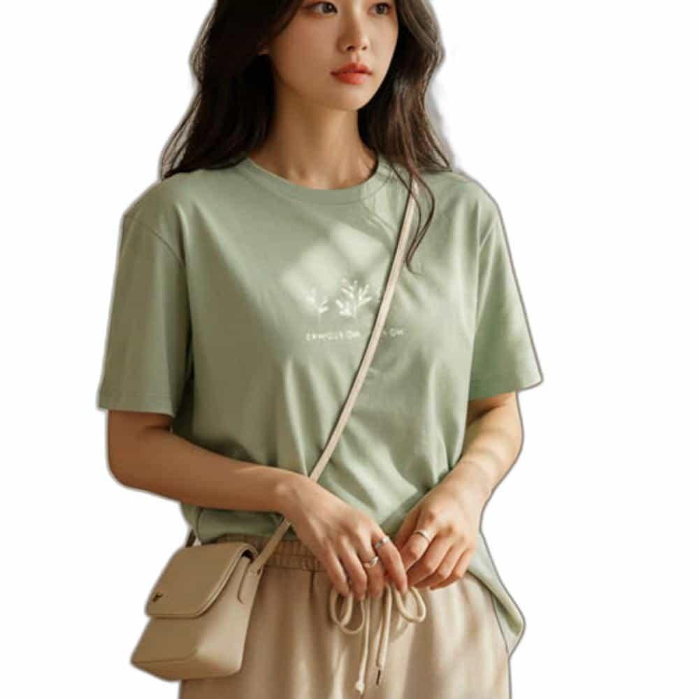 더블요 프린팅 루즈핏 티셔츠 レディーストップス 無地Tシャツ 半袖Tシャツ