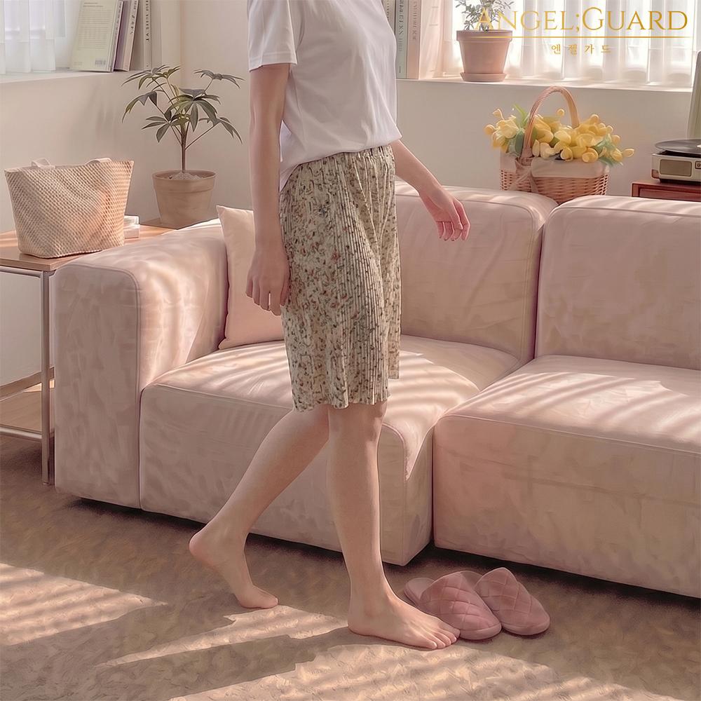 モンペパンツ ショートパンツ 夏 冷感 촌캉스룩 (田舎風バカンスルック) フラワーパンツ おばあちゃん プリーツ レディース クール おばあちゃん 花柄 5分丈
