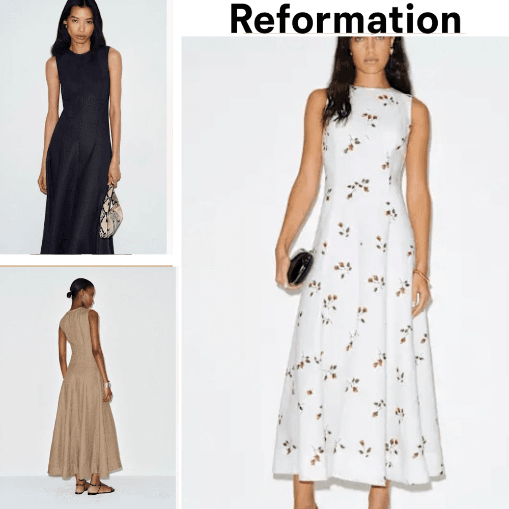Reformation ミディワンピース ホワイト 花柄 ノースリーブワンピース リネン シンプルなドレス 彼女のデートスタイル