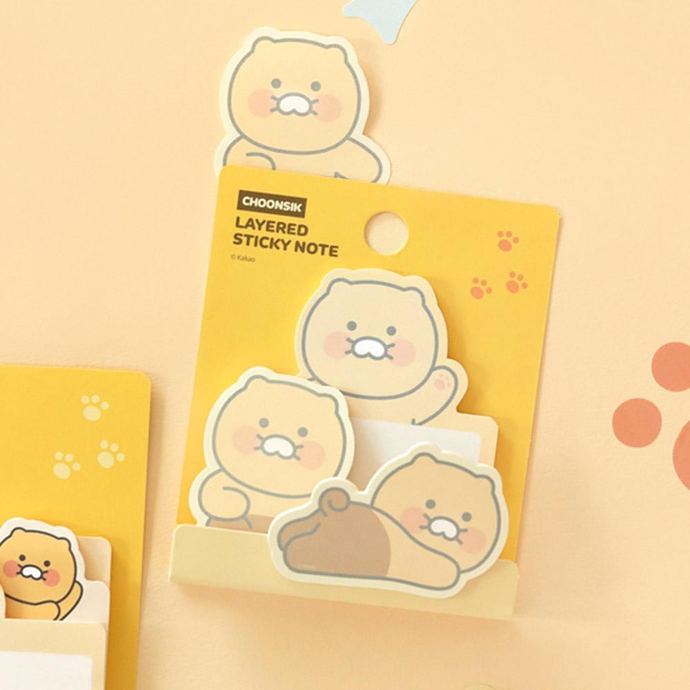 카카오프렌즈 춘식이 레이어드 점착메모지 형태 떡메모지 떡메 책갈피 플래그