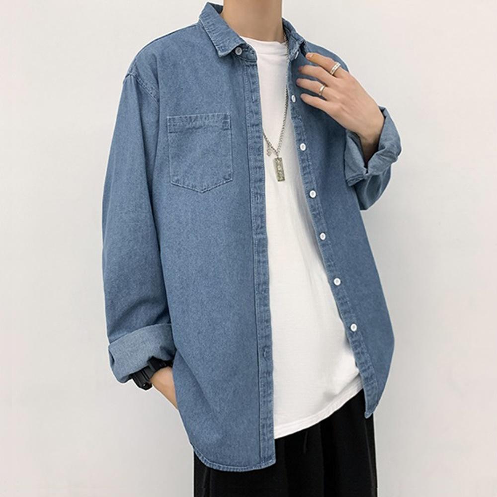 캐주얼셔츠 데이트룩 데일리 긴팔 자켓 청남방 레이어드룩