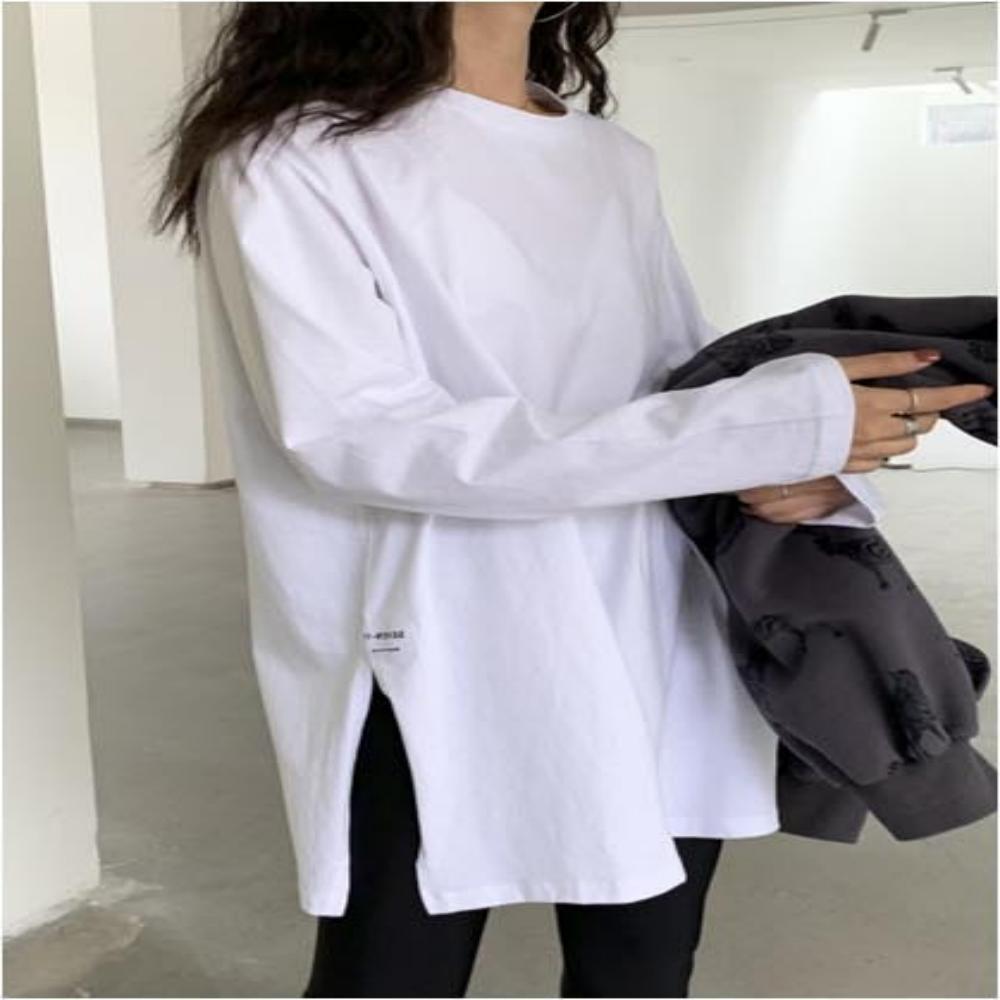 Tシャツ レディース トップス ビッグサイズ ゆったり 長袖 長袖Tシャツ ラウンドネック ファッション カジュアル