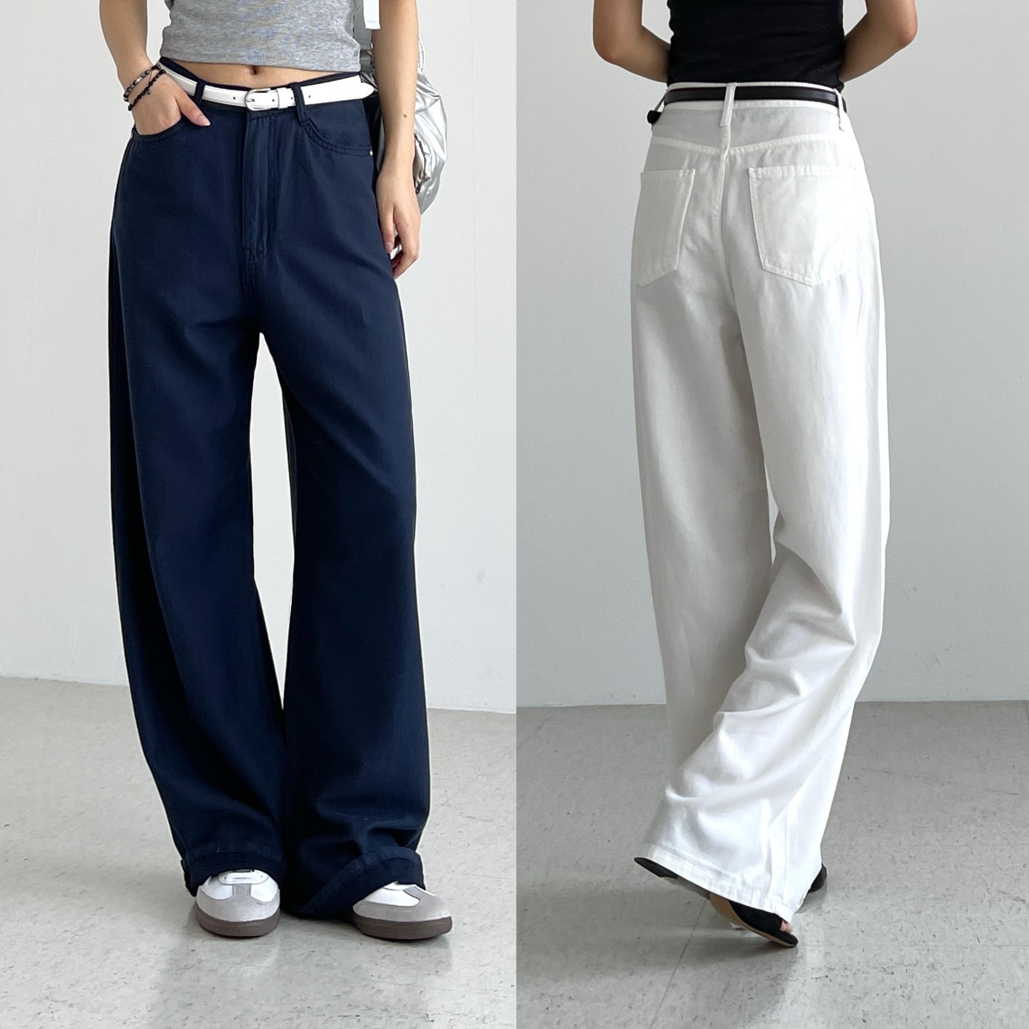 ホワイトパンツ レディース コットンパンツ テンセル ソフト ワイドパンツ 夏 スラックス ホワイト ブラック Aura Jeans Cool Sel Wide