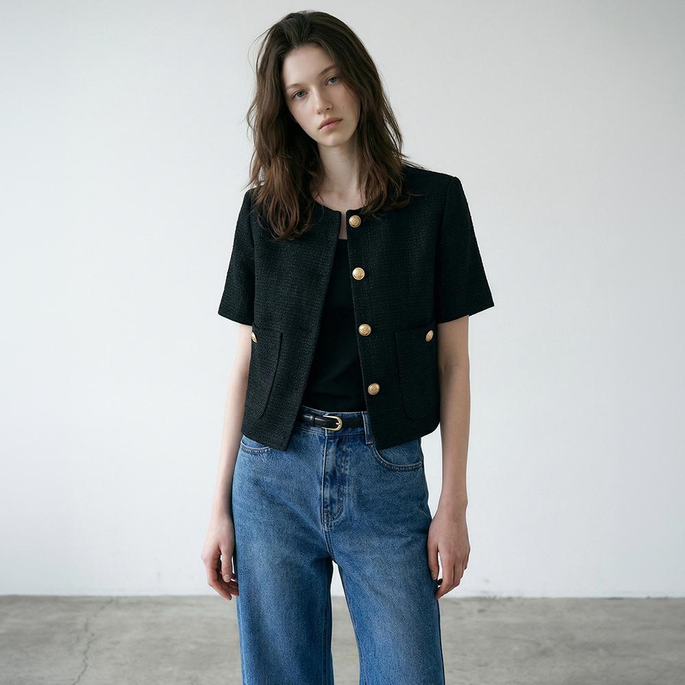 [LOOKCAST] Black Danna Crop Tweed Jacket