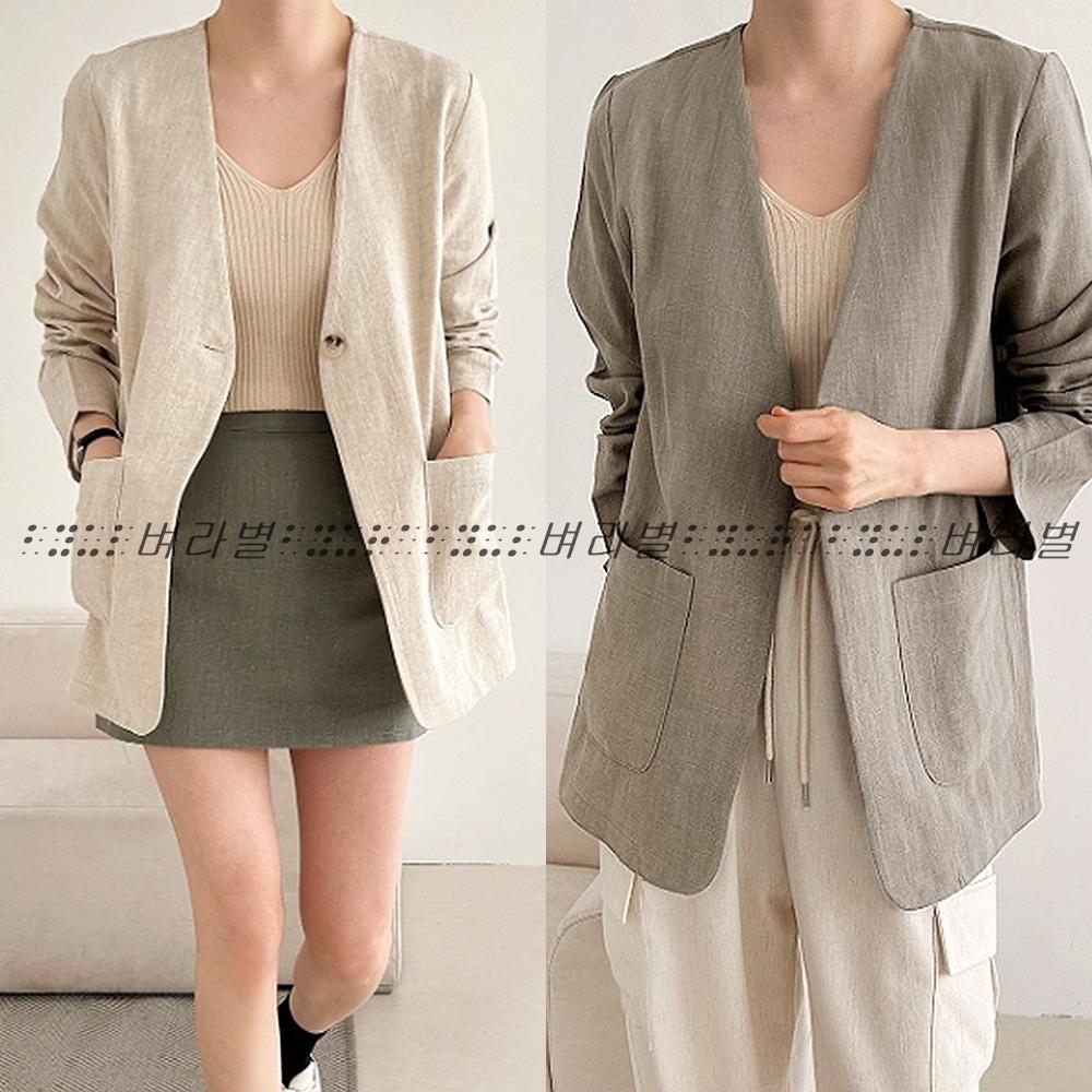 BYULDBUL NO COLLAR LINEN JACKET (BEIGE) 春 アウター 季節の変わり目 ベーシック ルーズフィット 長袖 421