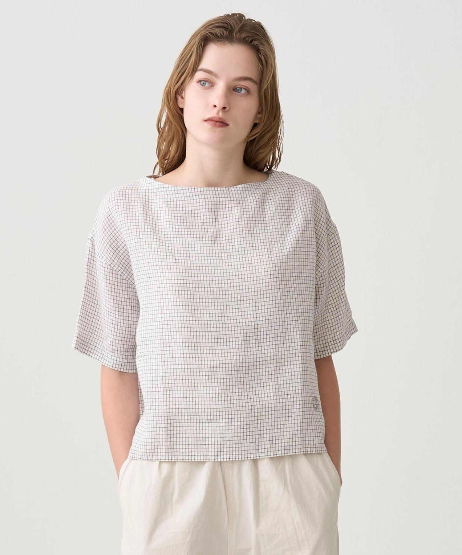 Bshop ORSYVAL リネン チェック ボートネック プルオーバー レディース トップス