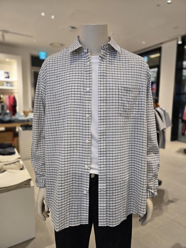지오다노 남자 체크 남방 시어서커 오버핏 남성 여름 셔츠 045514