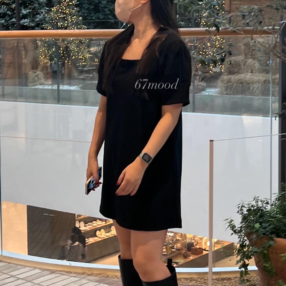 (55-88) ビッグサイズ ワンピース 自社制作 デイリー ルーズフィット 半袖 結婚式ゲストルック スクエアネック ミニワンピース