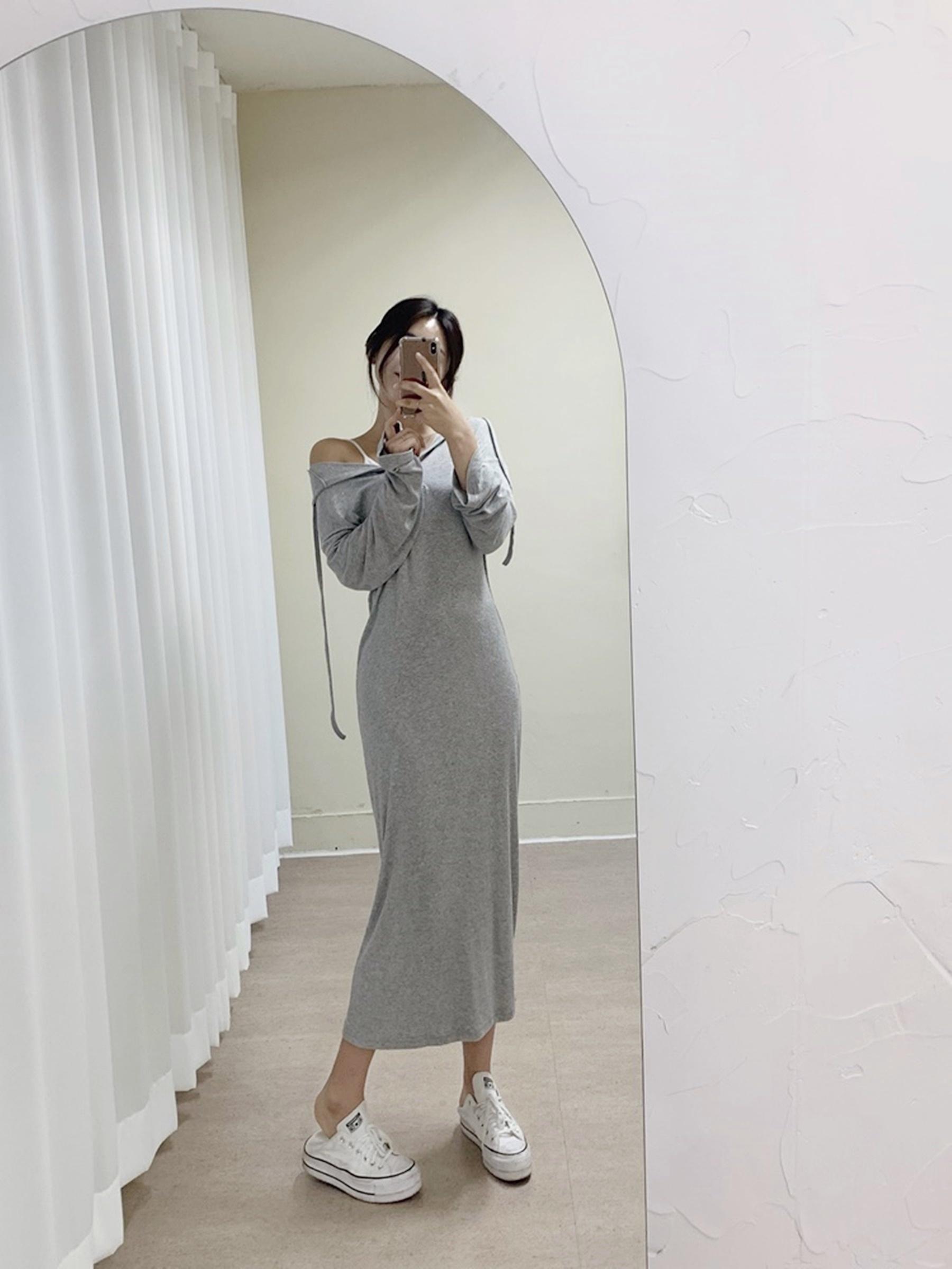 [破格割引] ゆるっと感 こなれ感 畦編み フード ロングワンピース [送料無料]