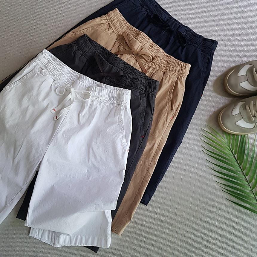 夏 リネン バンディング 5分丈 ショートパンツ レディース バーミューダパンツ ビッグサイズ