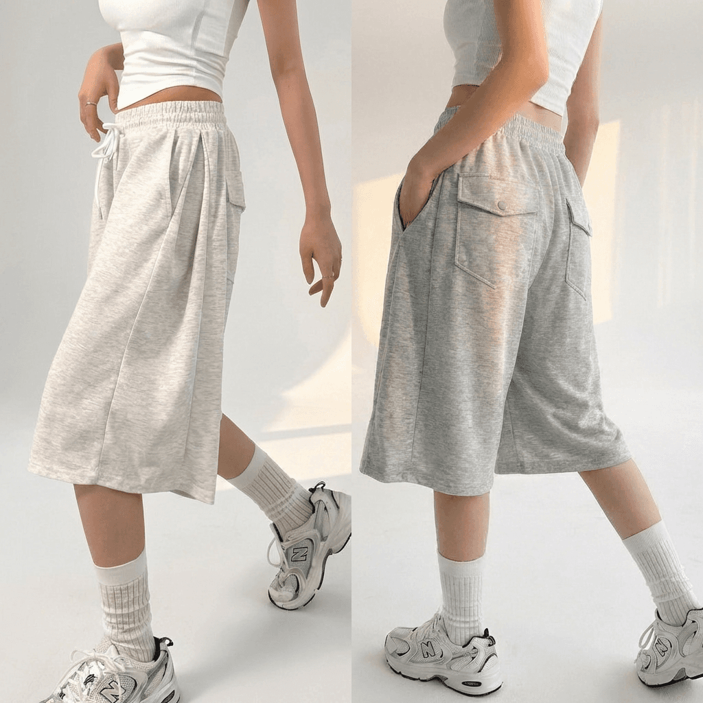 1+1 レディース Bermuda Pants クールワイドパンツ ピンタックショートパンツ