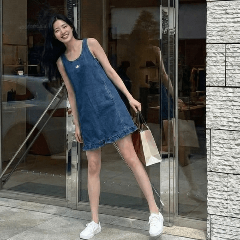 adidas デニム ミニワンピース KY8323 夏 ノースリーブ タンクトップ デニムワンピース 彼女ルック デートルック