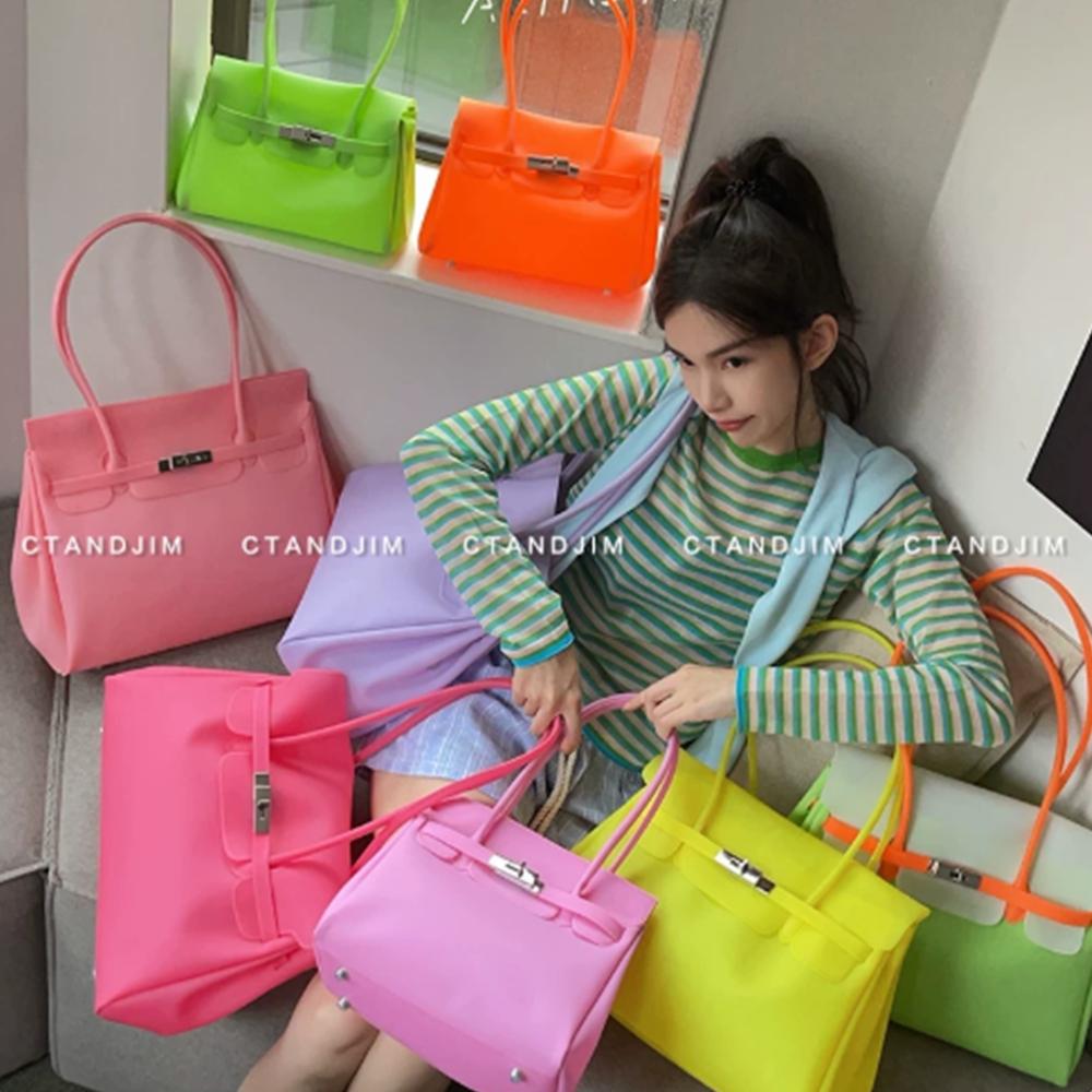 Jelly Birkin Bag Kiki 透明 夏ビーチ 防水 パーキンバッグ トートバッグ 35x20cm