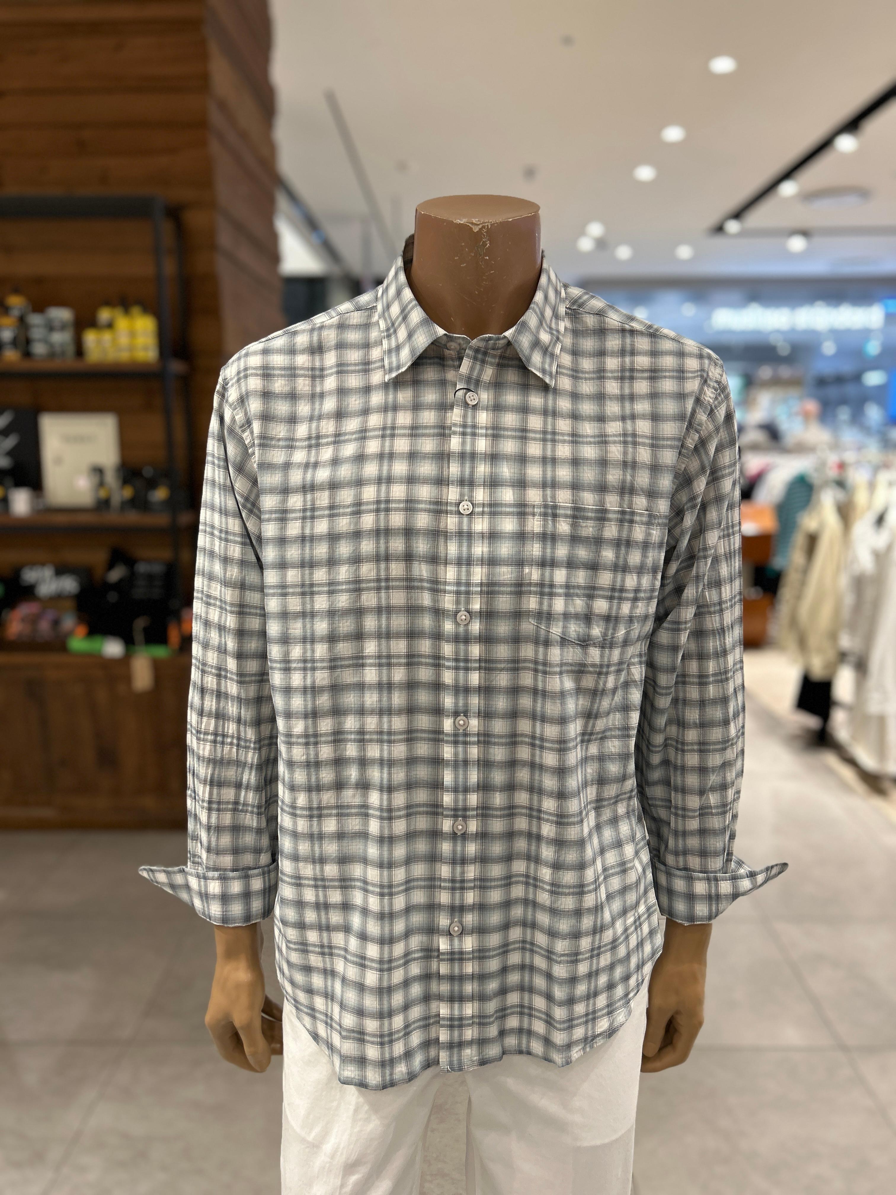 [GIORDANO] メンズ シアサッカー 夏 チェックシャツ 045514